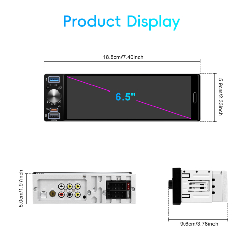 Casetofon Player Auto 1DIN, cu CarPlay si Android auto wireless, bluetooth, USB, FM/AM ecran INCELL 6.5 INCH [1]