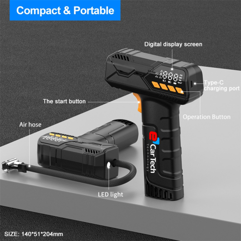 Compresor portabil Auto&Moto, cu acumulator inclus 4000mAh, display digital, incarcare USB-C, culoare negru [1]