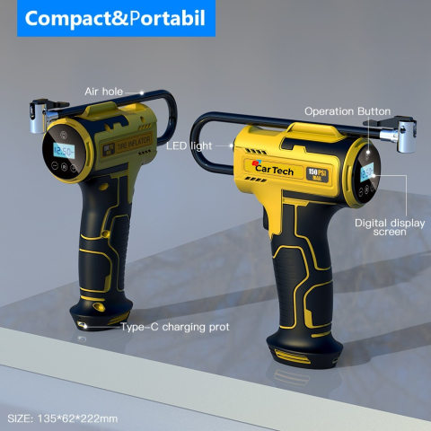 Compresor Aer Portabil Auto & Moto | Acumulator 4000mAh | Display Digital & Încărcare USB-C [1]