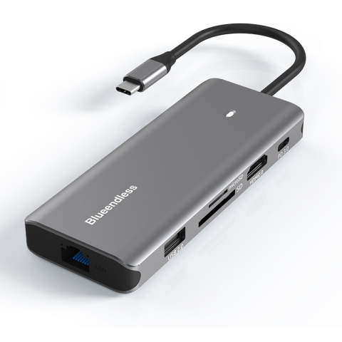 PROMOTII % - Docking Station USB-C 7-in-1 cu Încărcare 100W PD HDMI 4K  Gigabit LAN și Cititor Carduri SDTF - Bluendless