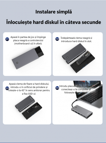 Docking Station USB-C NVMeSATA SSD  Hub 10Gbps cu HDMI 4K60Hz, 100W PD, Cititor Card SDTF, Carcasă Aluminiu – Compatibil M.2 2230 2242 2260 2280 [7]