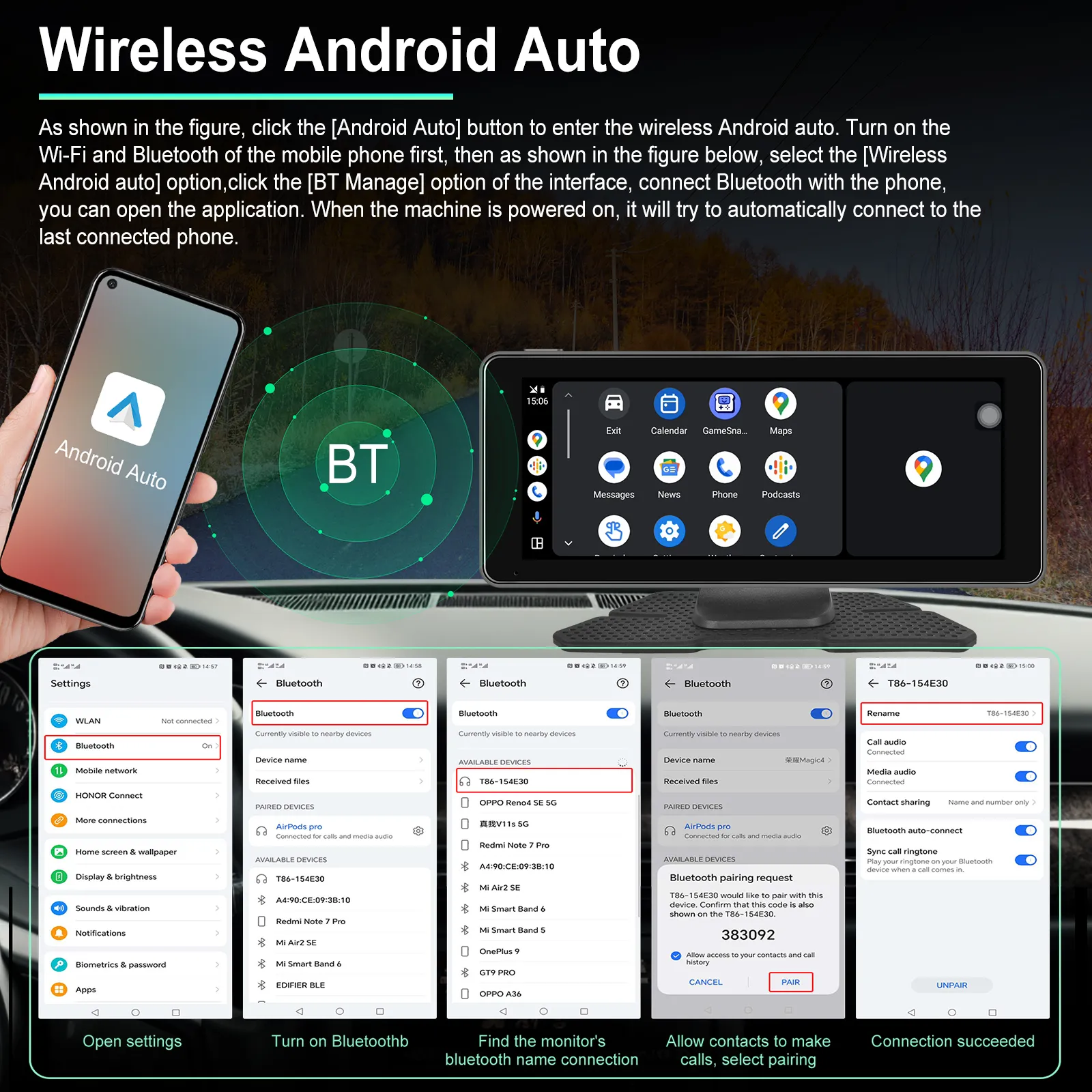 GPS Portabil 6.86" cu CarPlay Wireless, Android Auto, Airplay, BT, FM și AUX - Soluție OEM pentru Mașină [11]