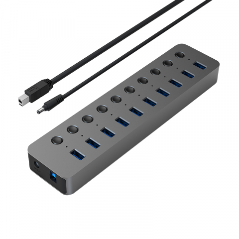 PROMOTII % - Hub USB 3.0 cu 10 porturi și comutatoare individuale LED Power Indicator Viteză 5Gbps