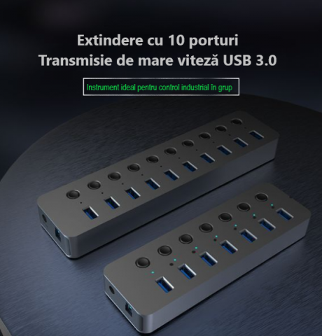 Hub USB 3.0 cu 10 porturi și comutatoare individuale LED Power Indicator Viteză 5Gbps [3]