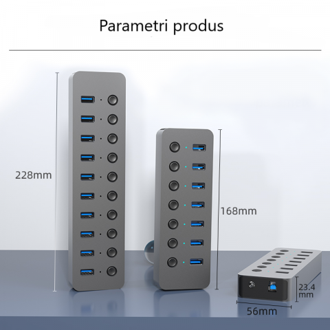 Hub USB 3.0 cu 10 porturi și comutatoare individuale LED Power Indicator Viteză 5Gbps [2]