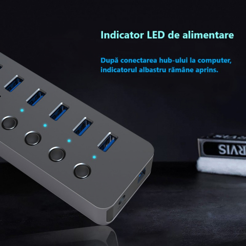Hub USB 3.0 cu 10 porturi și comutatoare individuale LED Power Indicator Viteză 5Gbps [4]