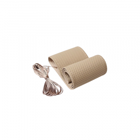 Huse volan - Husa pentru volan din piele perforata, universala, marimea M 41cm, culoare BEJ + ata BEJ si ac