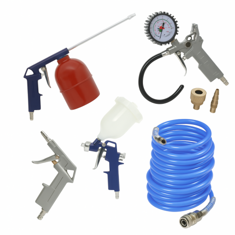 Compresoare aer - Kit 8 Accesorii Compresor, 1-16 Bar, Furtun Presiune 5m, Pistol de Vopsit și Spălat