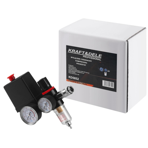 Kit Presostat si Regulator de presiune cu Separator condens, pentru compresoare cu conectori rapide, 230V 12BAR Silver [2]
