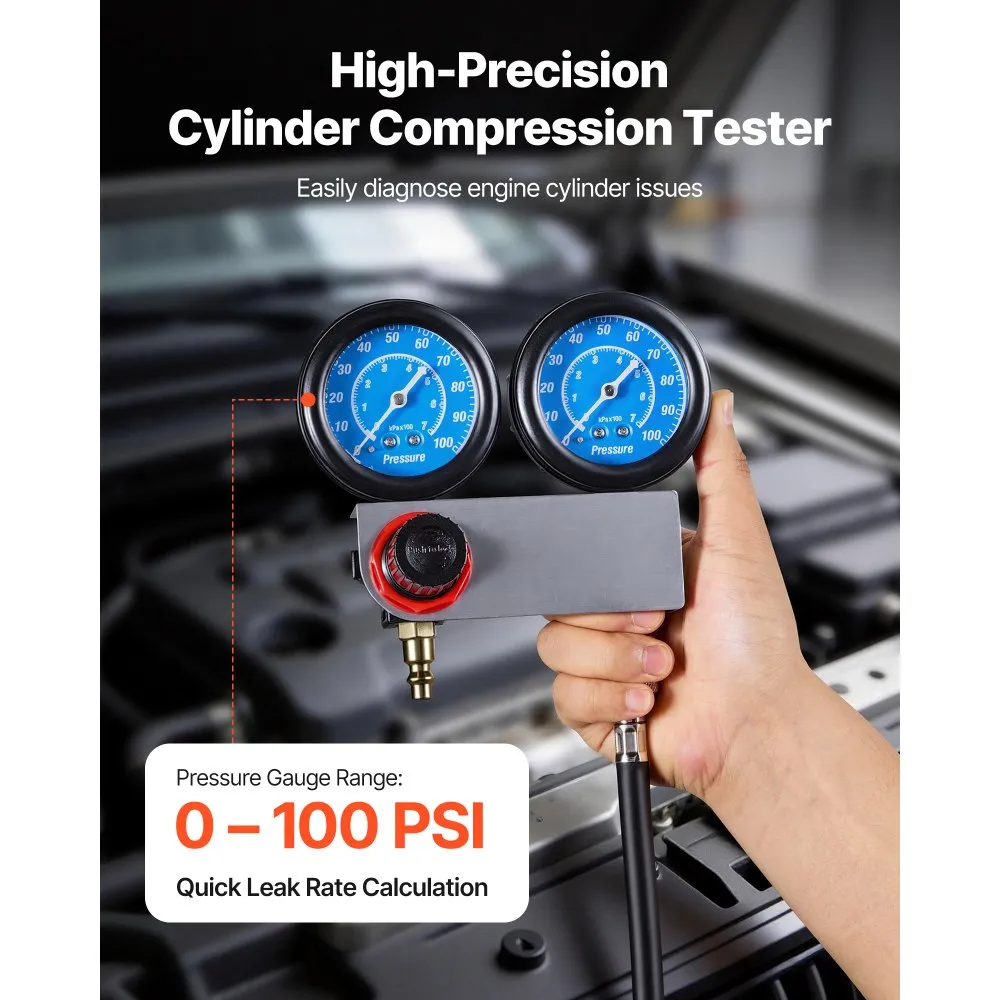 Kit testare compresie cilindri auto, manometru dublu, set complet cu adaptoare universale [7]