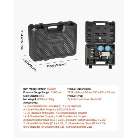 Kit testare compresie cilindri auto, manometru dublu, set complet cu adaptoare universale [3]