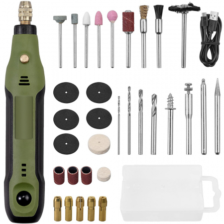 Masini de polisat - Masina de gravat cu acumulator 3.6 V, încărcare USB, 3 viteze, 34 accesorii incluse
