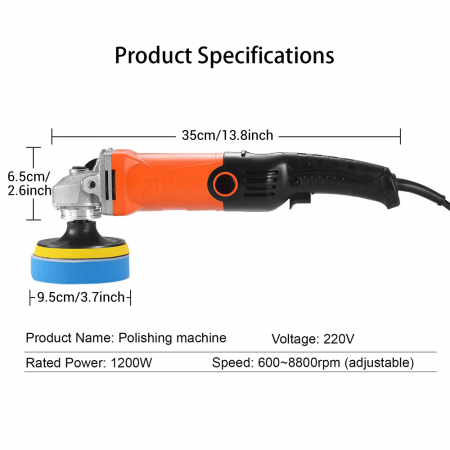 Masina de lustruit si polisat eCarTech, 1200 W, 100 mm, turatie reglabila 0-8000 RPM, variator de viteza [6]