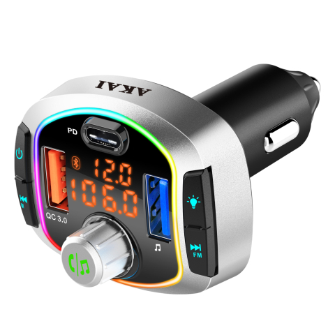 PROMOTII % - Modulator FM Akaia, Bluetooth 5.0 music, FM, incarcare rapida USB-C,