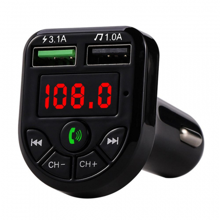 Modulatoare Auto FM - Modulator FM Bluetooth, 2x USB Fast Charge, microSD, Negru