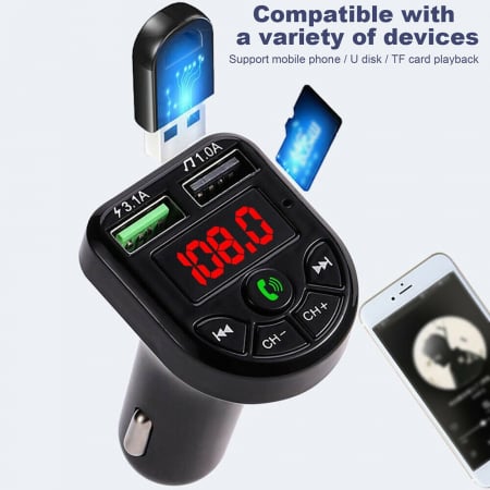 Modulator FM Bluetooth, 2x USB Fast Charge, microSD, Negru [1]