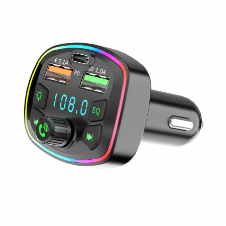 Modulatoare Auto FM - Modulator FM, Bluetooth 5.0, Functie incarcare auto, Afisaj digital, RGB, Negru