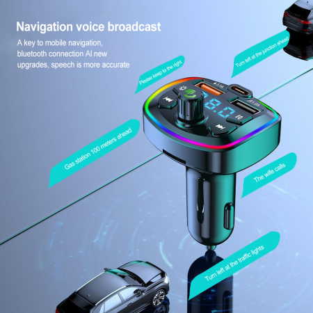 Modulator FM, Bluetooth 5.0, Functie incarcare auto, Afisaj digital, RGB, Negru [6]