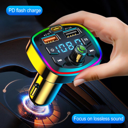 Modulator FM, Bluetooth 5.0, Functie incarcare auto, Afisaj digital, RGB, Negru [2]