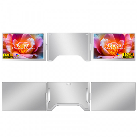 Monitor dublu, Portabil 16 inch IPS S900, 1920x1200 FHD, USB-C, 100% sRGB, Compatibil Windows & Mac – Ideal pentru Laptopuri 12-18.5" [1]