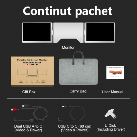 Monitor dublu, Portabil 16 inch IPS S900, 1920x1200 FHD, USB-C, 100% sRGB, Compatibil Windows & Mac – Ideal pentru Laptopuri 12-18.5" [4]