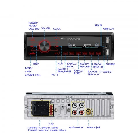 MP3 Player Auto 1DIN cu Bluetooth, Handsfree, USB, SD, AUX, FM Radio 7 culori cu butoane frontale touch – Model M10 [6]