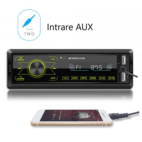 MP3 Player Auto 1DIN cu Bluetooth, Handsfree, USB, SD, AUX, FM Radio 7 culori cu butoane frontale touch – Model M10 [2]