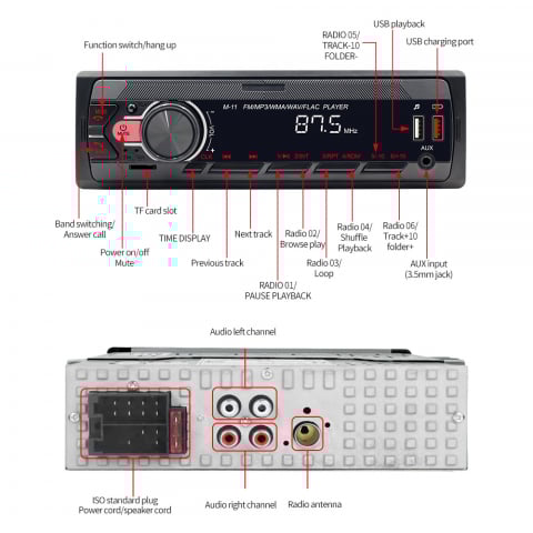 MP3 Player Auto cu Bluetooth, Control prin Aplicație Mobilă, USB, AUX, FM Radio și Lumini RGB – Model M11 [10]