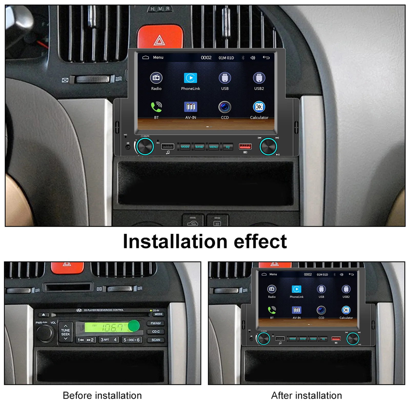 MP5 Player Auto 1DIN, CarPlay si Android Auto wireless, USB Fast Charge, Bluetooth, ecran tactil 6.2 inch [3]