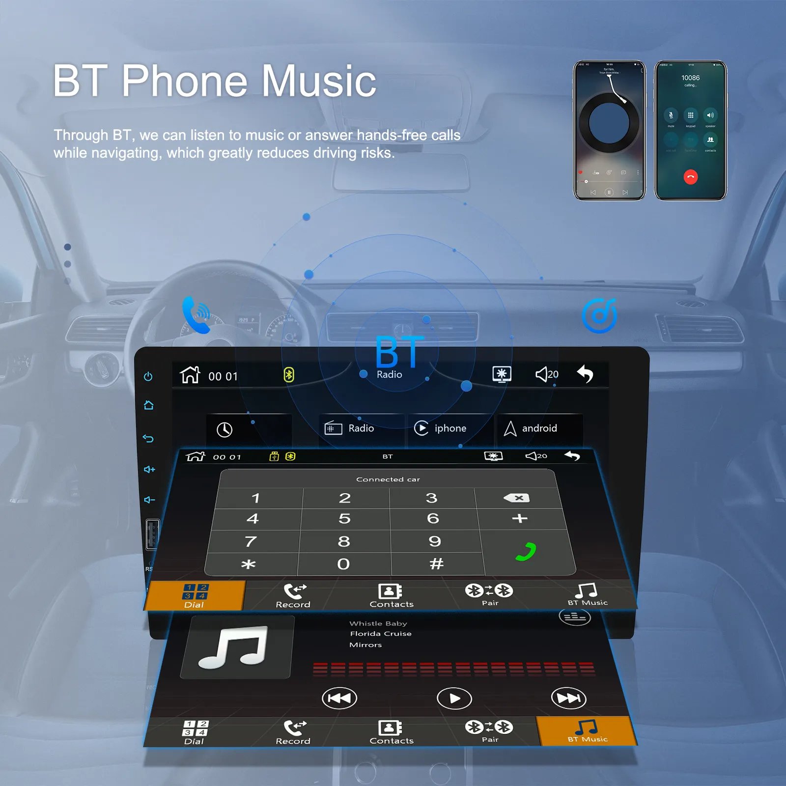 MP5 Player Auto 1DIN Universal, CarPlay si Android Auto wireless, Bluetooth, USB frontal, RCA Subwoofer, ecran 9 Inch [11]