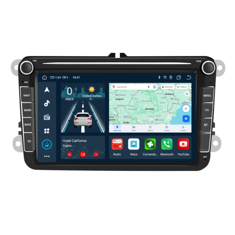 Golf 5 (2004-2009) - Navigatie Volkswagen|Skoda|Seat cu Android 13, Carplay, 4GB RAM 64GB ROM DSP, SIM 4G, Ecran de 9 inch, dedicata Golf 5, Golf 6, Jetta, Passat B6, CC, B7, Polo, Tiguan, Touran, Skoda, Seat