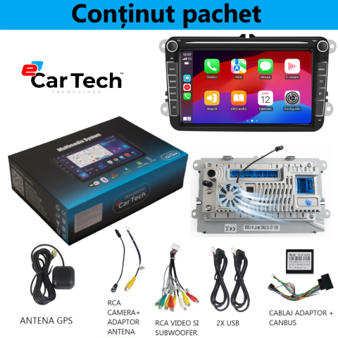 Navigatie Volkswagen|Skoda|Seat cu Android 13, Carplay, 4GB RAM 64GB ROM DSP, SIM 4G, Ecran de 9 inch, dedicata Golf 5, Golf 6, Jetta, Passat B6, CC, B7, Polo, Tiguan, Touran, Skoda, Seat [9]