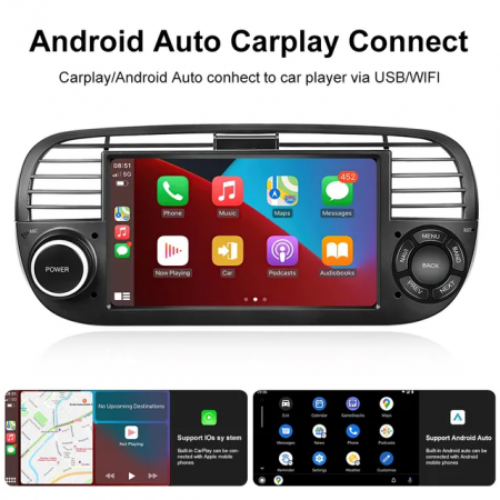 Navigatie Fiat 500 (2007-2014) cu Android 11, Carplay și Android Auto wireless 32 GB ROM [2]