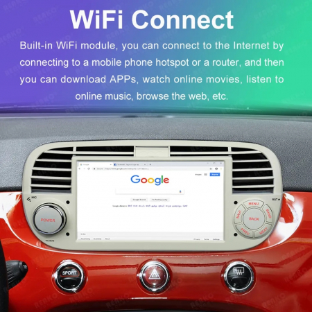 Navigatie Fiat 500 (2007-2014) cu Android 11, Carplay și Android Auto wireless,  rama Alba [3]