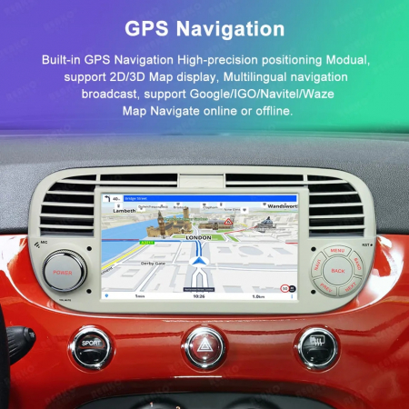Navigatie Fiat 500 (2007-2014) cu Android 11, Carplay și Android Auto wireless,  rama Alba [4]