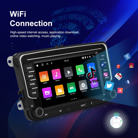 Navigație Android,Volkswagen, Skoda, Seat - 2+64 GB, USC C Frontal,CarPlay & Android Auto, ecran 7"|Compatbil Golf 5, Golf 6, Jetta, Passat B6/B7/CC, Polo, Tiguan [4]