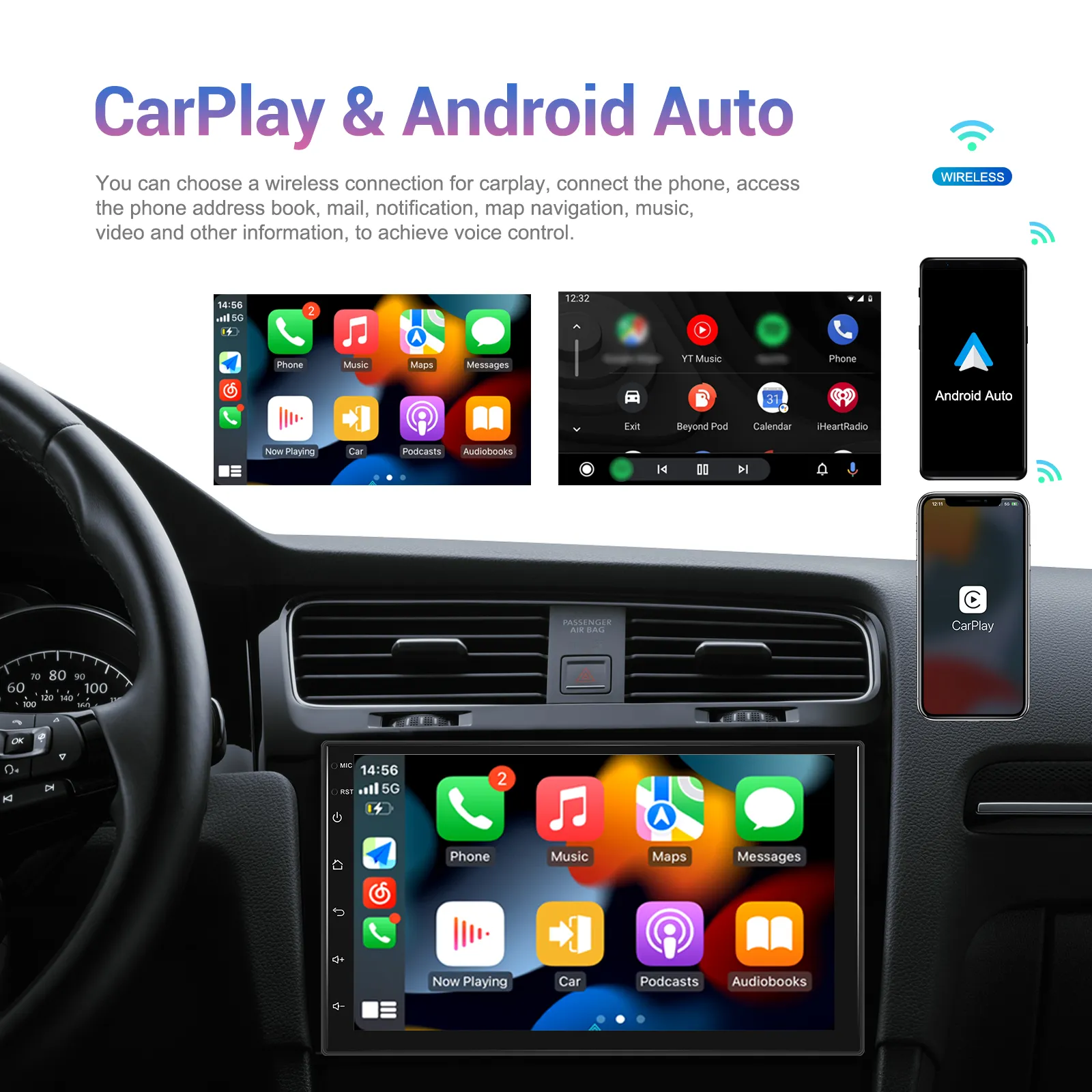 Navigație Android 2DIN Universală|4GB RAM, 64GB ROM, Ecran 7 inch, CarPlay și Android Auto Wireless, Radio RDS [3]