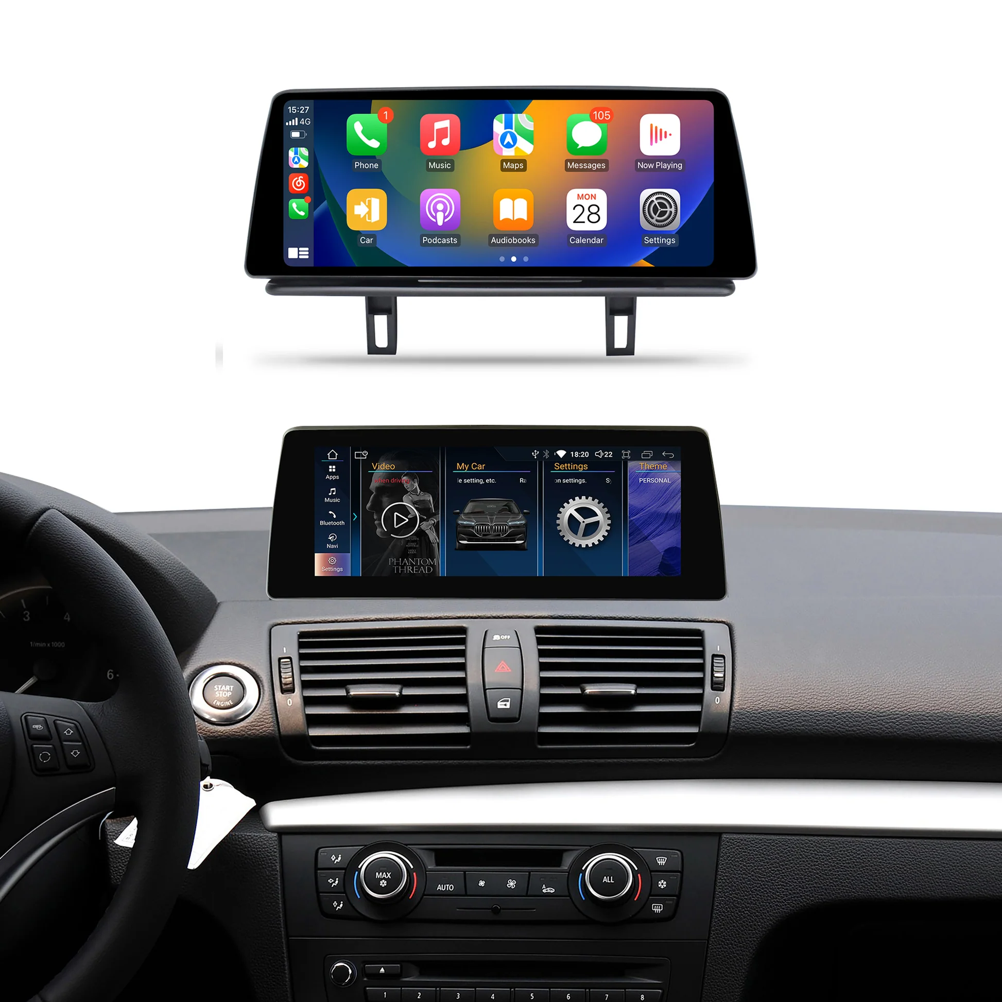 Navigație Android BMW Seria 1 E81 E82 E87 E88 (2004-2014), 4 GB RAM, OCTA-CORE, ecran 10.25", CIC și CCC, 1920x720, CarPlay, Android Auto, 4G și WiFi [1]