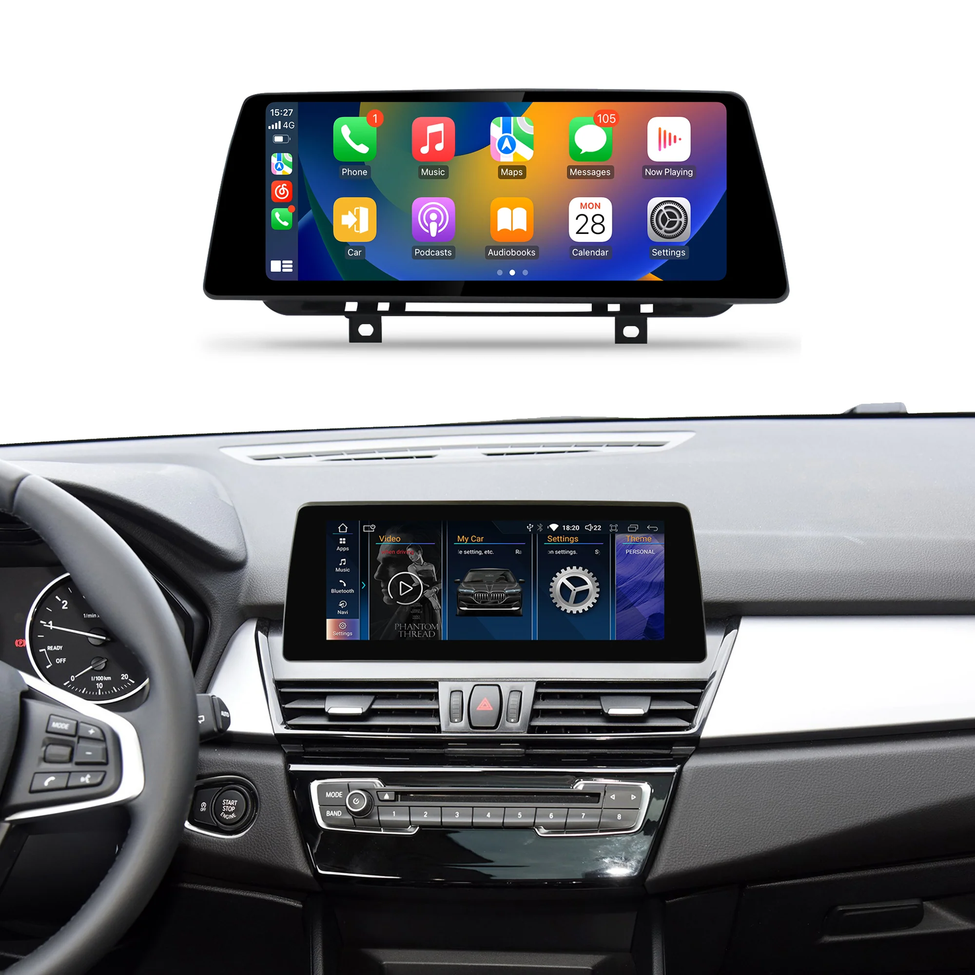 Navigație Android BMW Seria 2 F45 (2014-2019), 4 GB RAM, OCTA-CORE, ecran 12.3", NBT si EVO, 1920x720, CarPlay, Android Auto, 4G și WiFi [1]