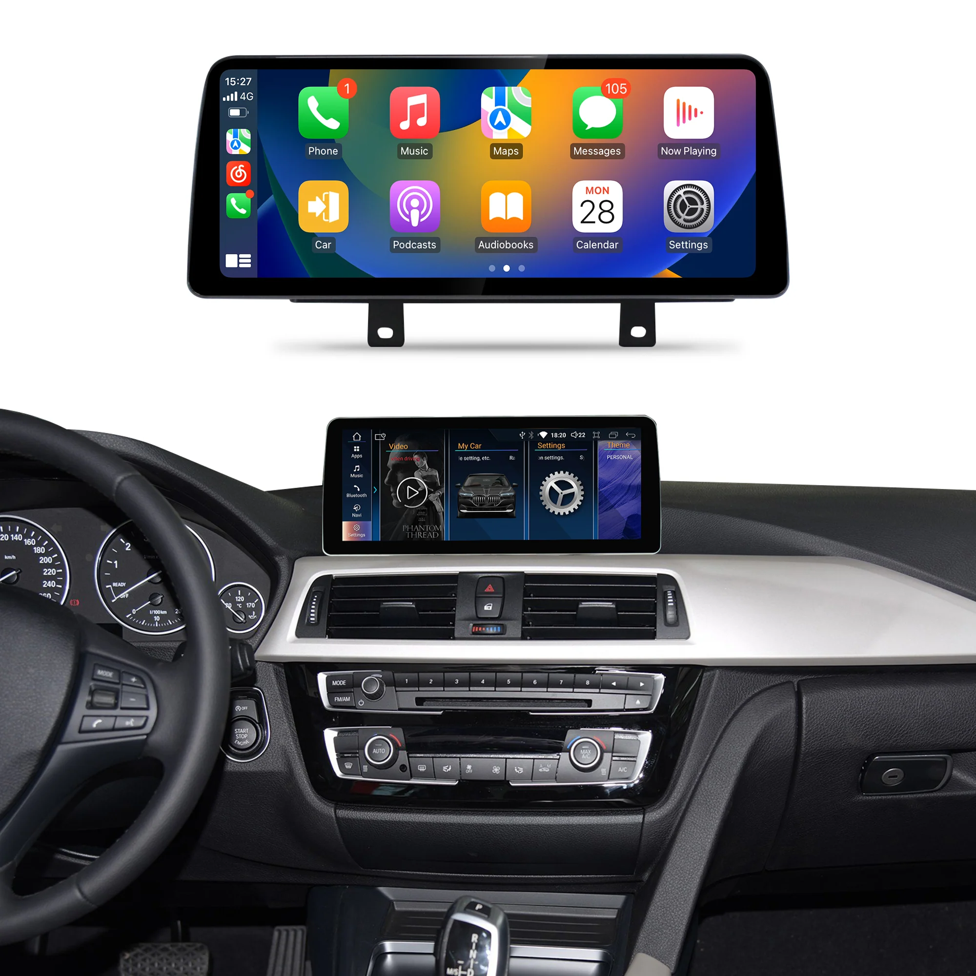 Navigație Android BMW Seria 3 si Seria 4 F30 F32 F33 F36 (2013-2018), 4 GB RAM, OCTA-CORE, ecran 12.3", NBT si EVO, 1920x720, CarPlay, Android Auto, 4G și WiFi [1]