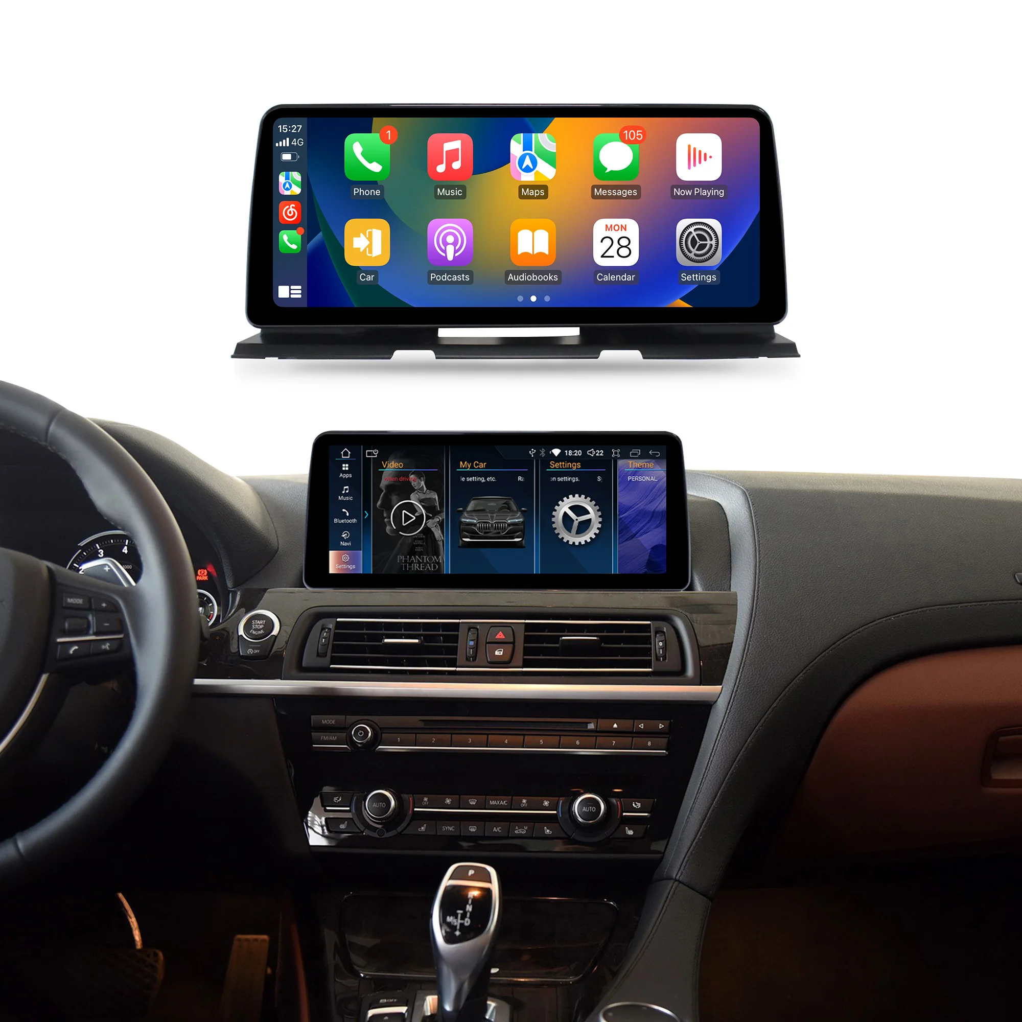 Navigație Android BMW Seria 6 F06 F12 F13 (2010-2017), 4 GB RAM, OCTA-CORE, ecran 12.3", CIC si NBT, 1920x720, CarPlay, Android Auto, 4G și WiFi [1]