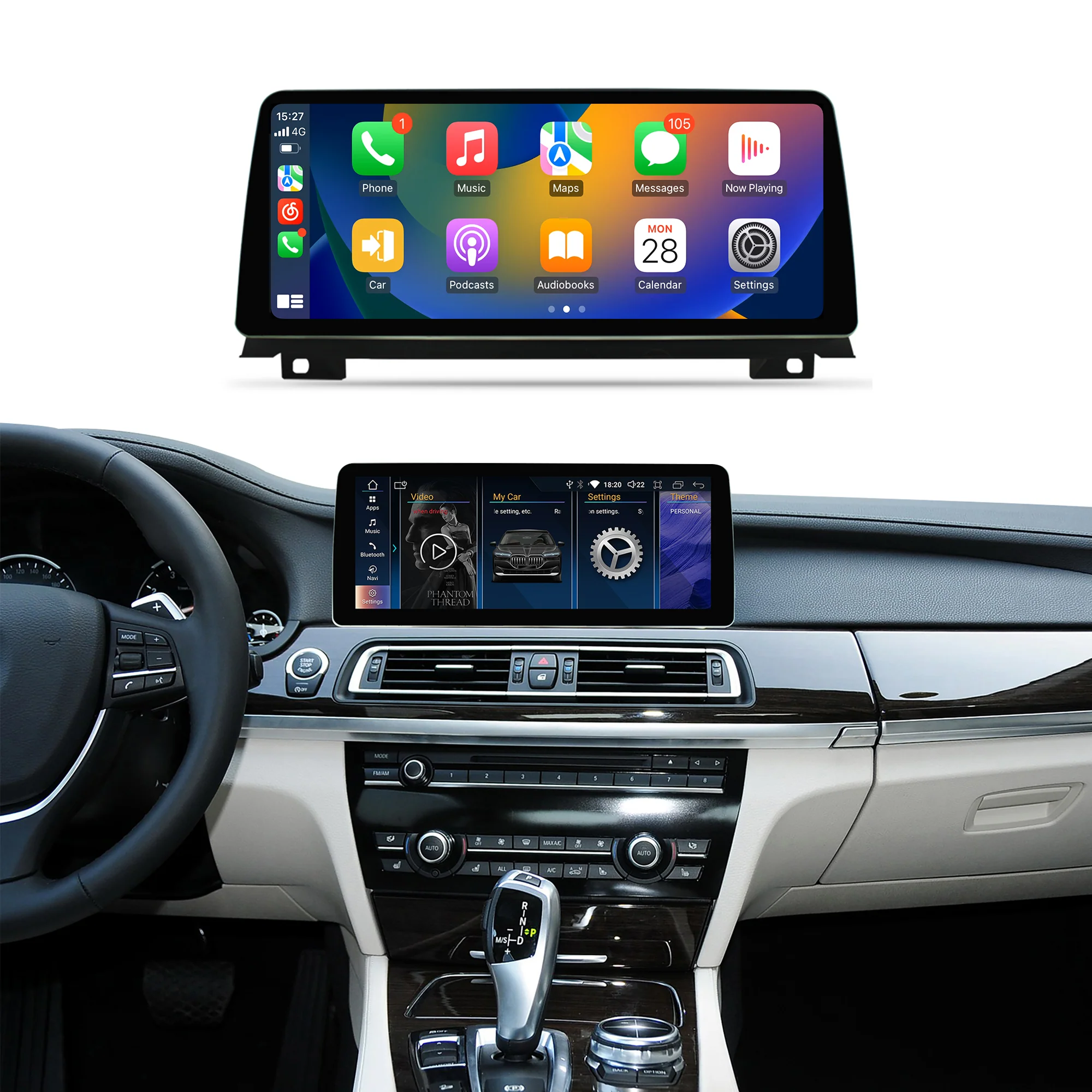Navigație Android BMW Seria 7 F01 F02 F03 (2013-2017), 4 GB RAM, OCTA-CORE, ecran 12.3", CIC si NBT, 1920x720, CarPlay, Android Auto, 4G și WiFi [1]
