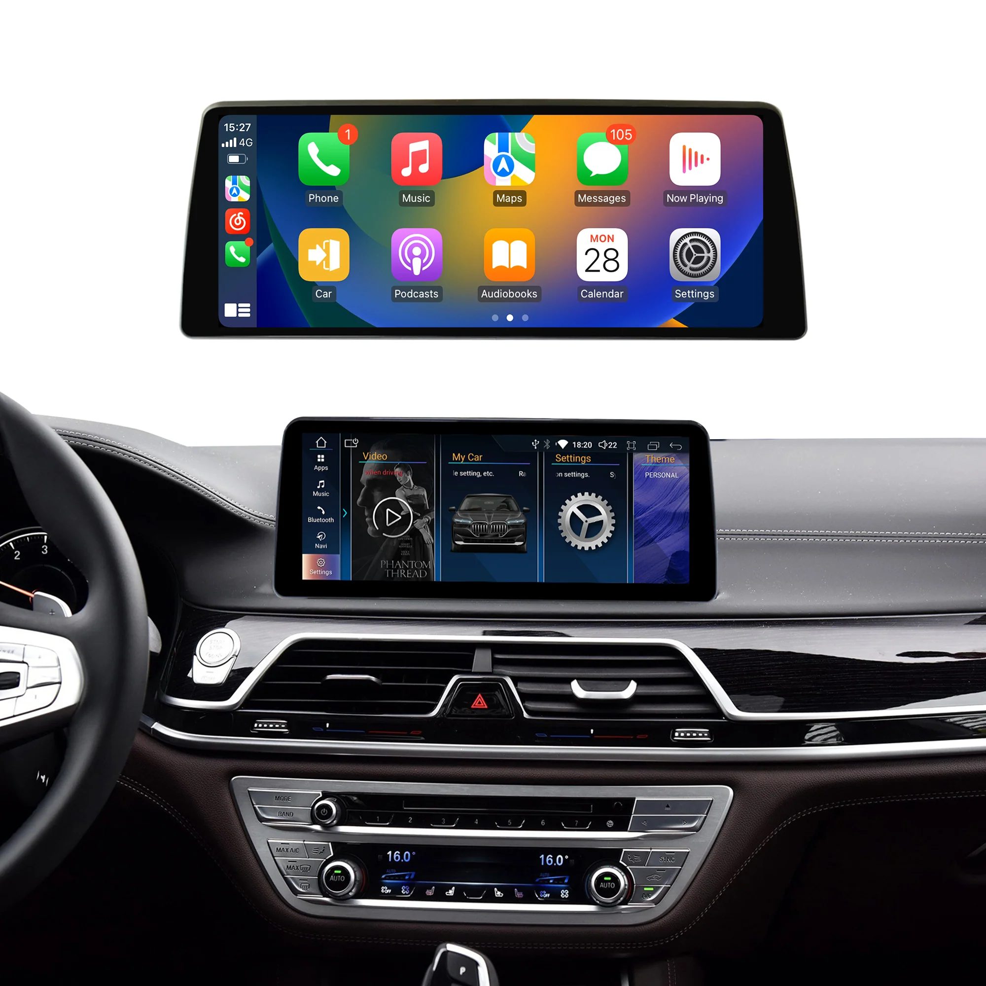 Navigație Android BMW Seria 7 G10 G12 (2017-2019), 4 GB RAM, OCTA-CORE, ecran 12.3", EVO, 1920x720, CarPlay, Android Auto, 4G și WiFi [1]