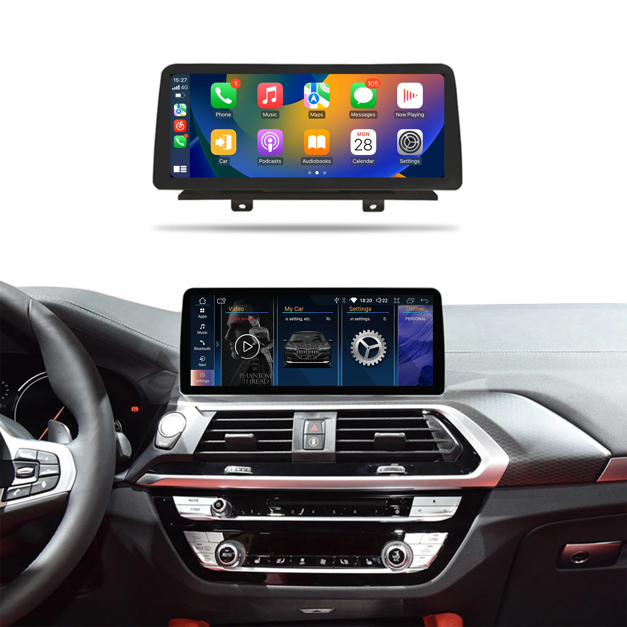 Navigație Android BMW X3 X4 G0 G02 2018+, 4 GB RAM, OCTA-CORE, ecran 12.3", EVO, 1920x720, CarPlay, Android Auto, 4G și WiFi [1]