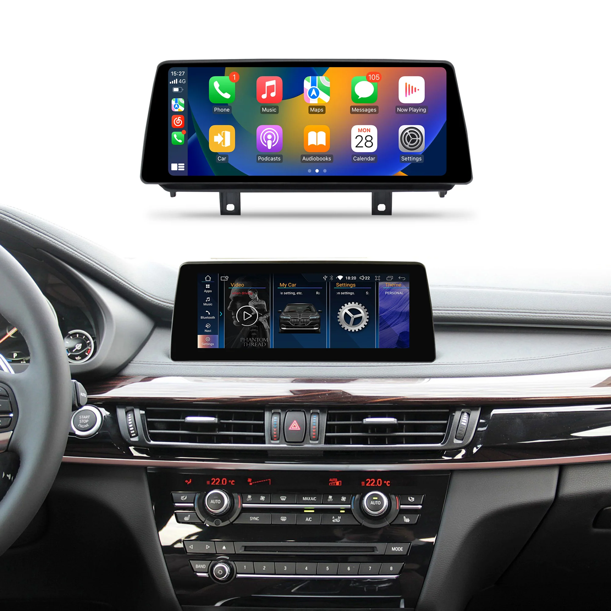 Navigație Android BMW X5 X6 F15 F16 (2013-2019), 4 GB RAM, OCTA-CORE, ecran 10,25", NBT si EVO, 1920x720, CarPlay, Android Auto, 4G și WiFi [1]