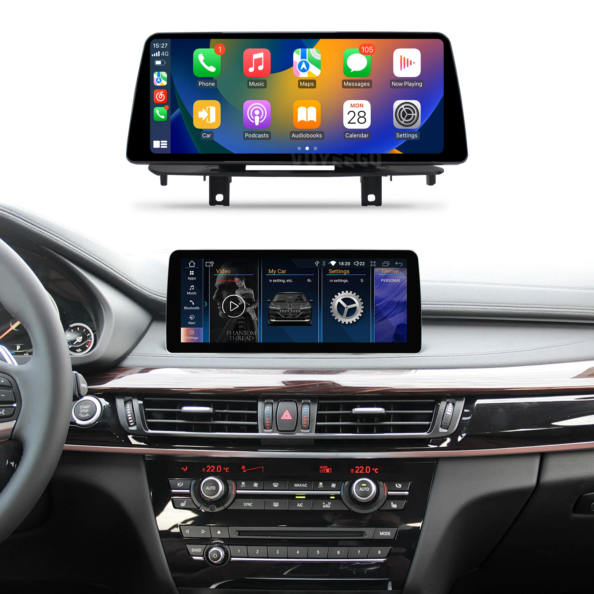 Navigație Android BMW X5 X6 F15 F16 (2013-2019), 4 GB RAM, OCTA-CORE, ecran 12.3", NBT si EVO, 1920x720, CarPlay, Android Auto, 4G și WiFi [1]