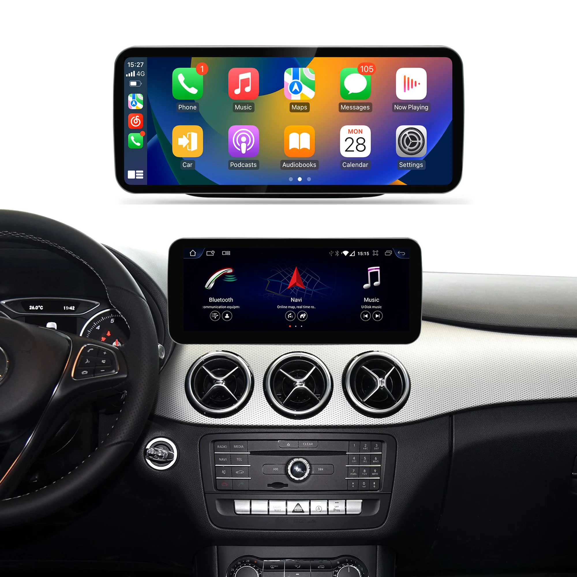 Navigație Android Mercedes Benz B Class W246 (2011-2018), 4 GB RAM, OCTA-CORE, ecran 12.3", NTG 4.5, NTG 5.0, 1920x720, CarPlay, Android Auto, 4G și WiFi [1]