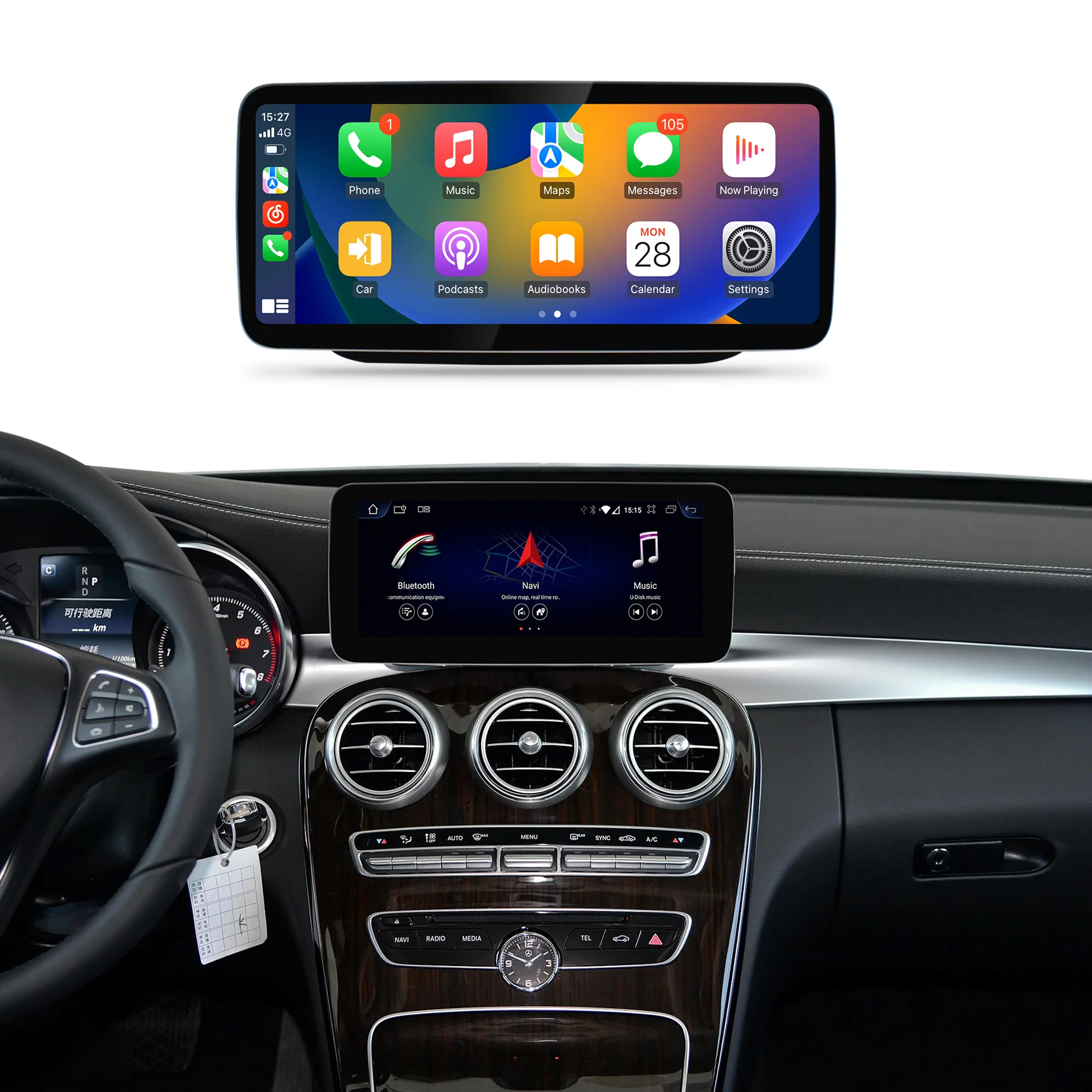 Navigație Android Mercedes Benz C Class W205 V Class W446 X Class GLC (2015-2018), 4 GB RAM, OCTA-CORE, ecran 10.25", NTG 5.0, 1920x720, CarPlay, Android Auto, 4G și WiFi [1]