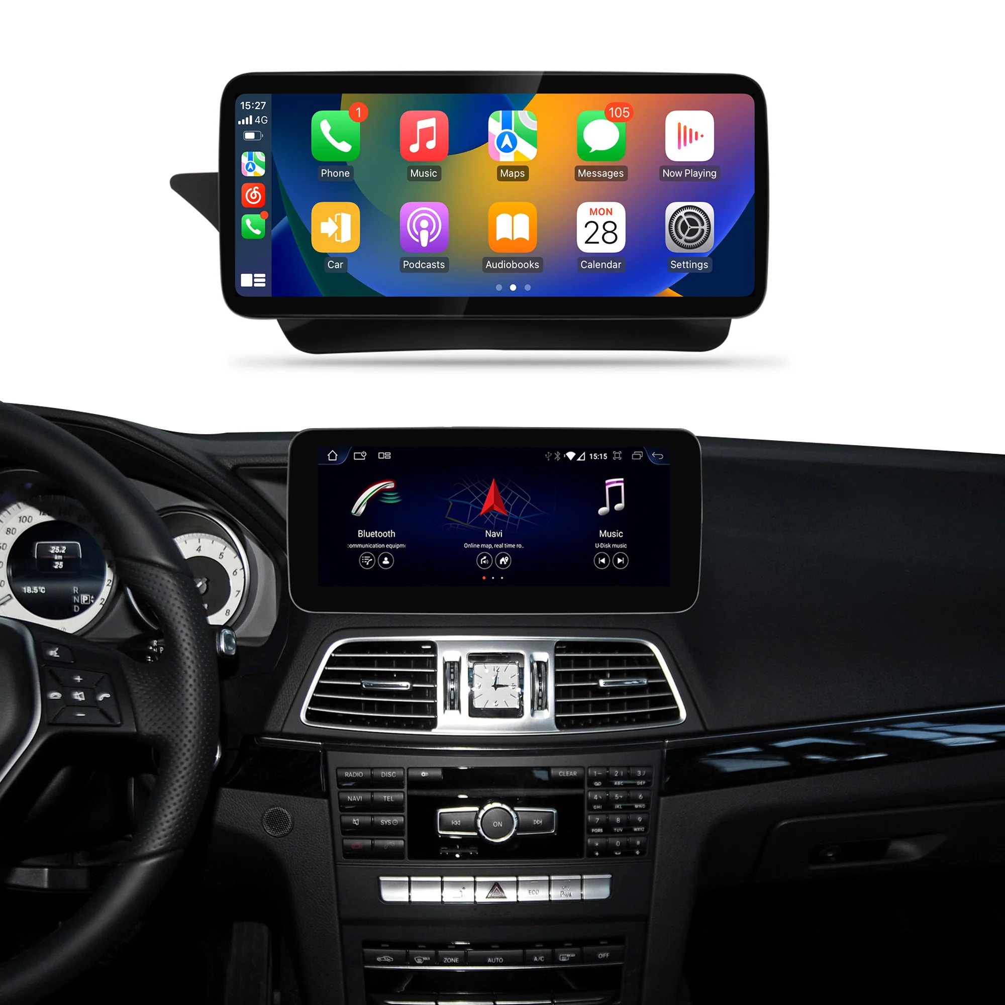 Navigație Android Mercedes Benz E Class C207 A207 W207 (2009-2016), 4 GB RAM, OCTA-CORE, ecran 10.25", NTG 4.0, NTG 4.5, NTG 5.0, 1920x720, CarPlay, Android Auto, 4G și WiFi [1]