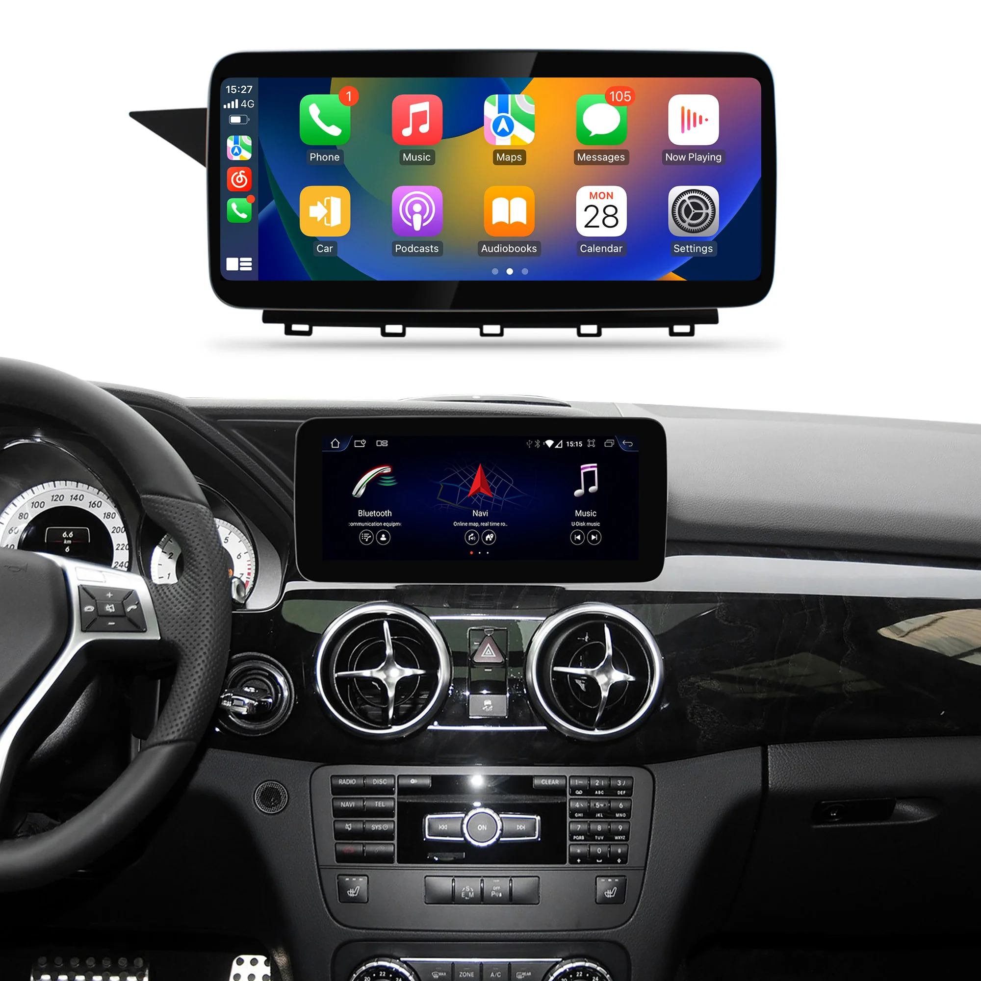 Navigație Android Mercedes Benz GLK Class X204 (2009-2015), 4 .GB RAM, OCTA-CORE, ecran 10.25", NTG 4.0, NTG 4.5, 1920x720, CarPlay, Android Auto, 4G și WiFi [1]
